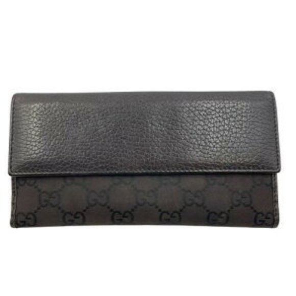 Gucci leather canvas clip front nylon Wallet long brown GG - Picture 1 of 7